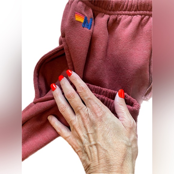 Aviator Nation Burgundy Joggers with Rainbow 5  Stripes XXL - Picture 10 of 15